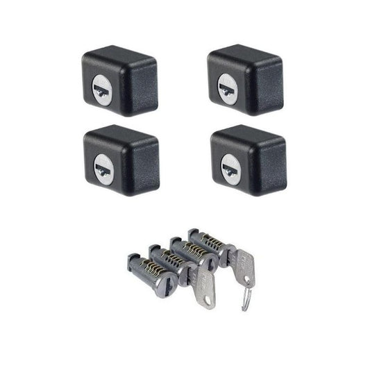 4 Diebstahlsichere Endkappen CRUZ ST + 4 Diebstahlsichere Schlüsselschlösser